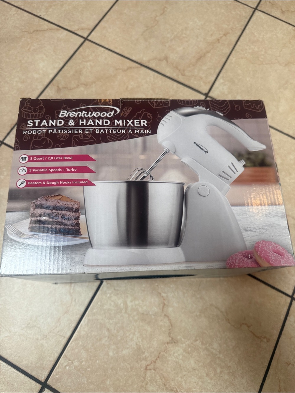 White Stand & Hand Mixer with Stainless Bowl